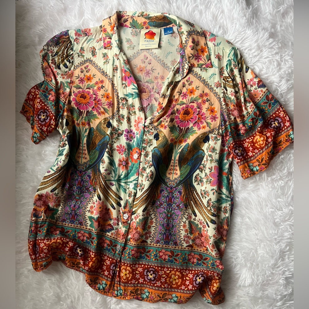FARM RIO FOR ANTHROPOLOGIE Sold Out Printed Button Down Blouse